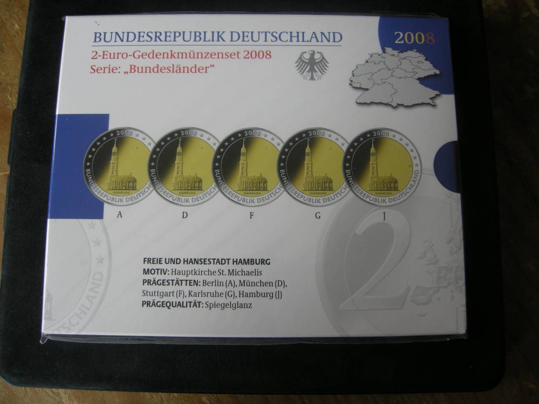 (afbeelding voor) 2 Euromunt Duitsland 5x 2008 Proofset St. Michaelis A-D-F-G-J